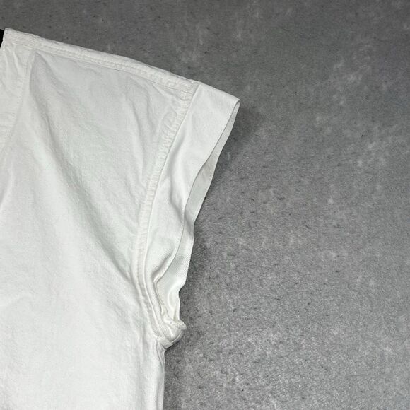 Madewell Crop Top Womens Size 6 White Retro Denim Short Cap-Sleeve Button Down - Picture 4 of 10